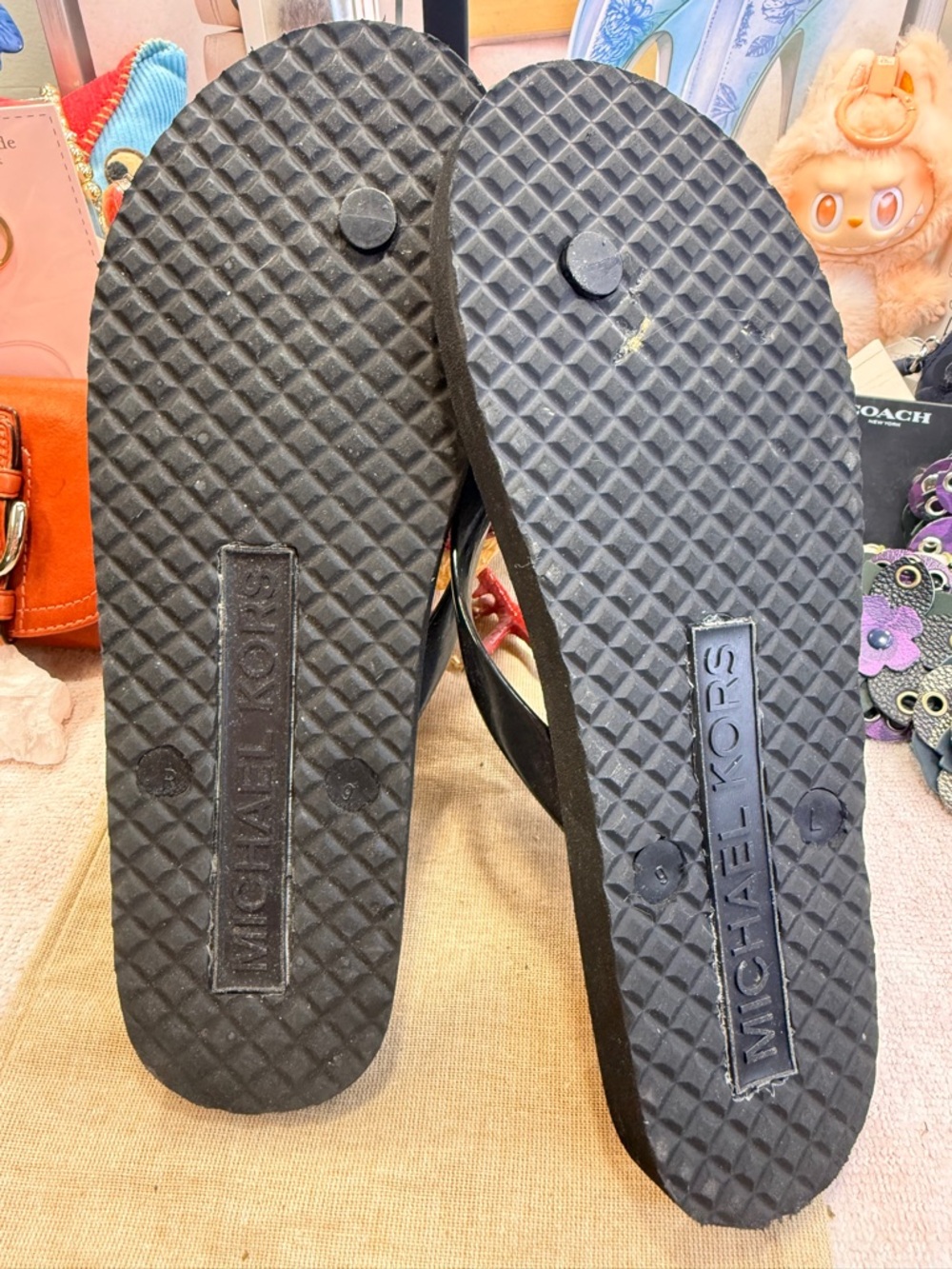 Michael Kors Black Python MK Flip Flops - Picture 2 of 4